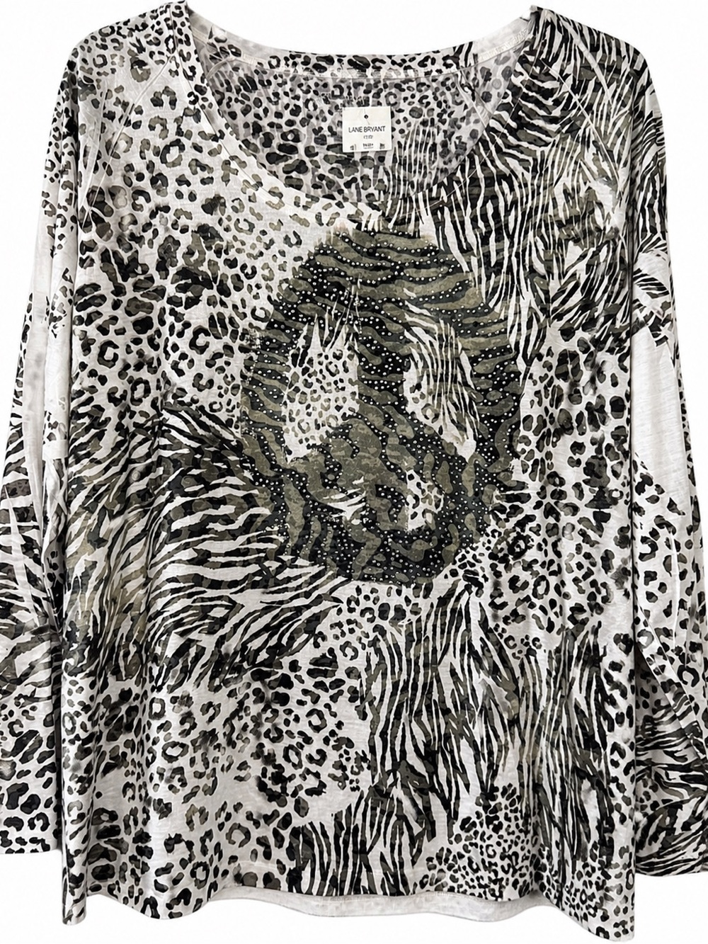 Lane Bryant NWT Animal Print Rhinestone Top Size 18/20 Mixed Print Blouse